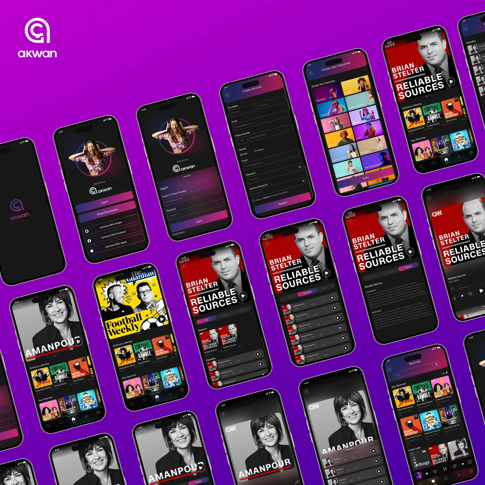 Akwan: Screens across the app