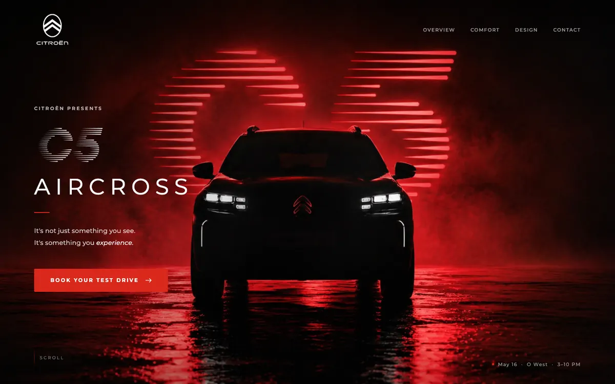 Citroën C5, desktop screen of the live site