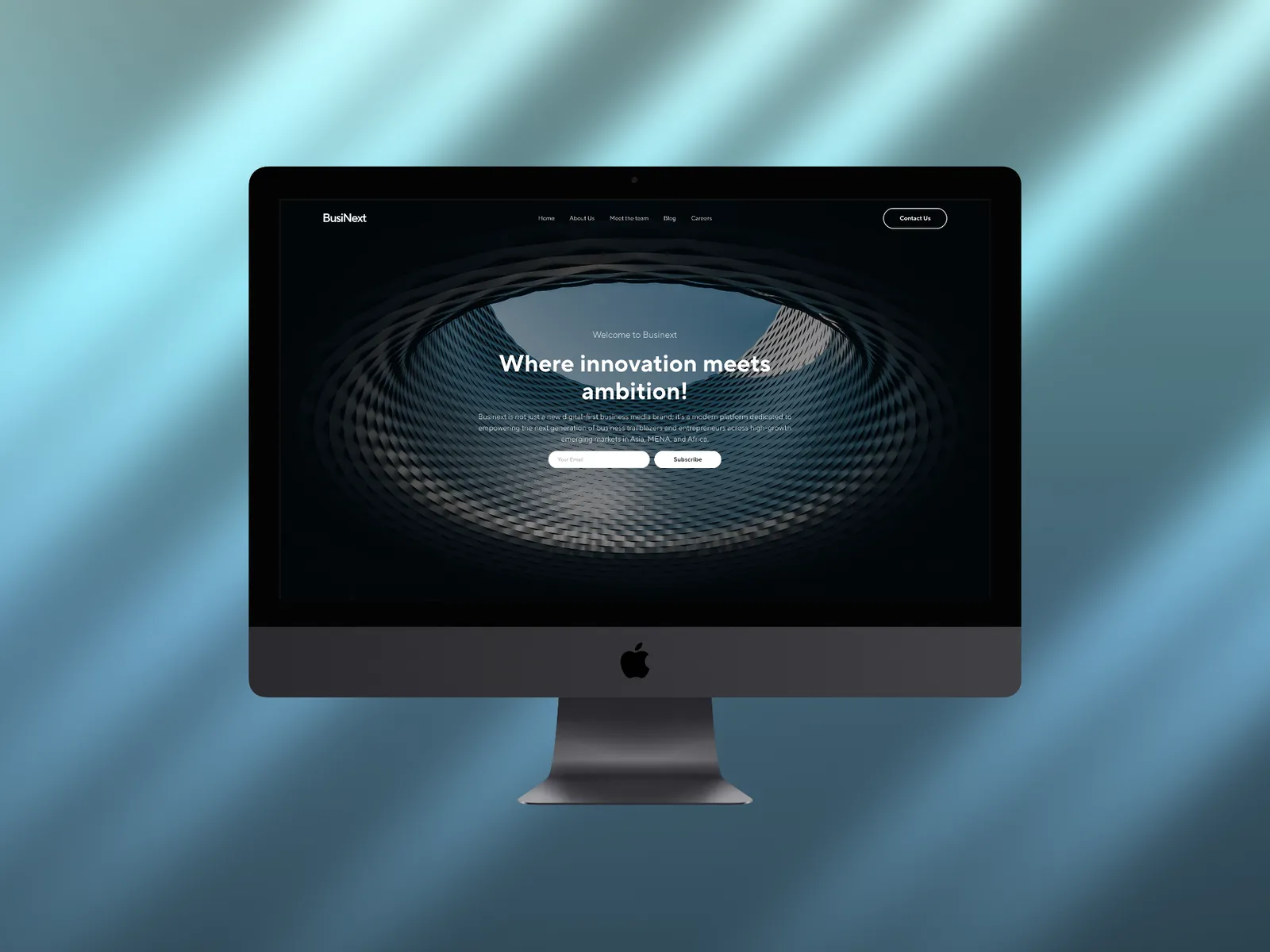 BusiNext, live site on a device mockup (view 2)