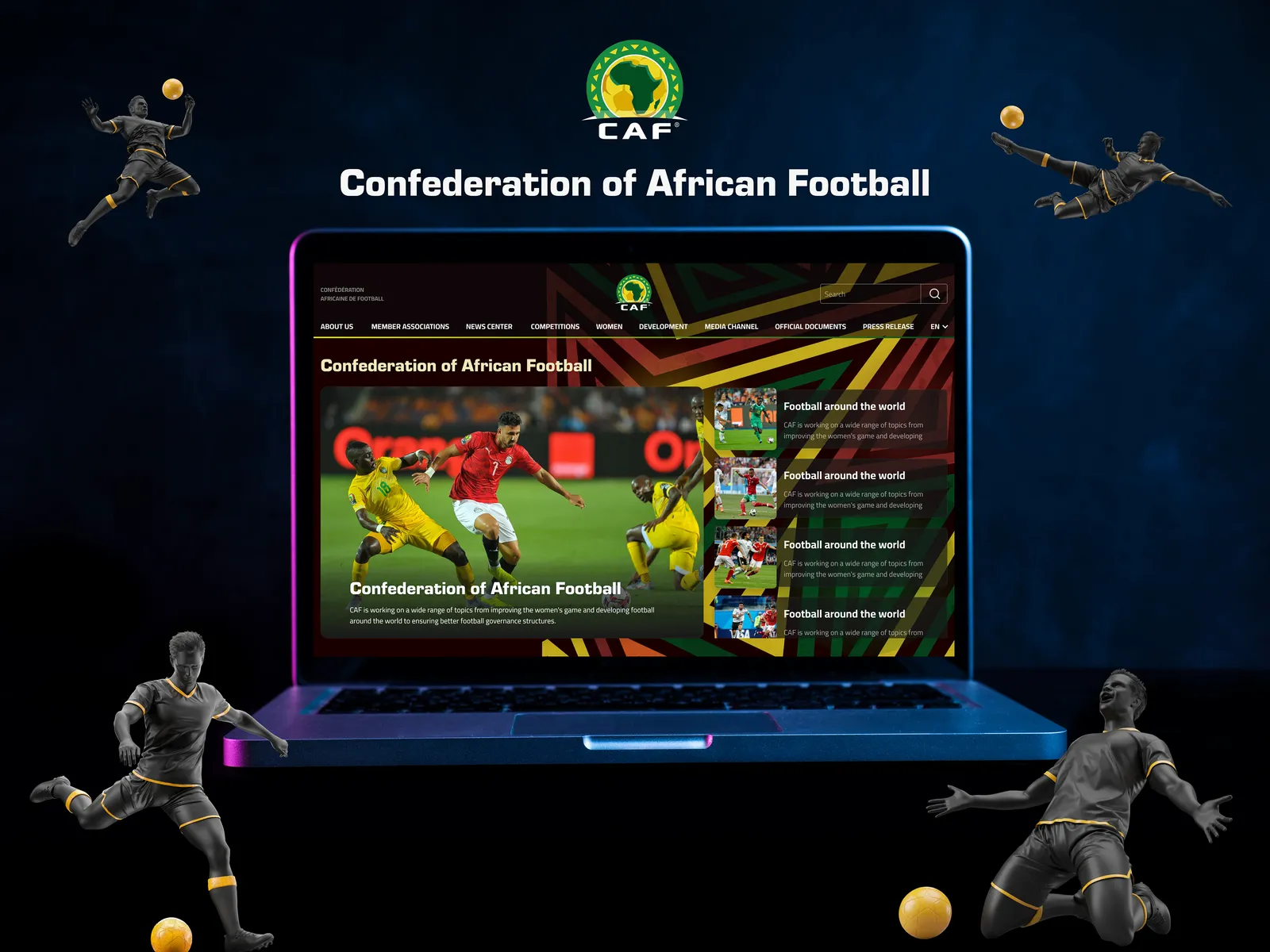CAF, live site on a device mockup