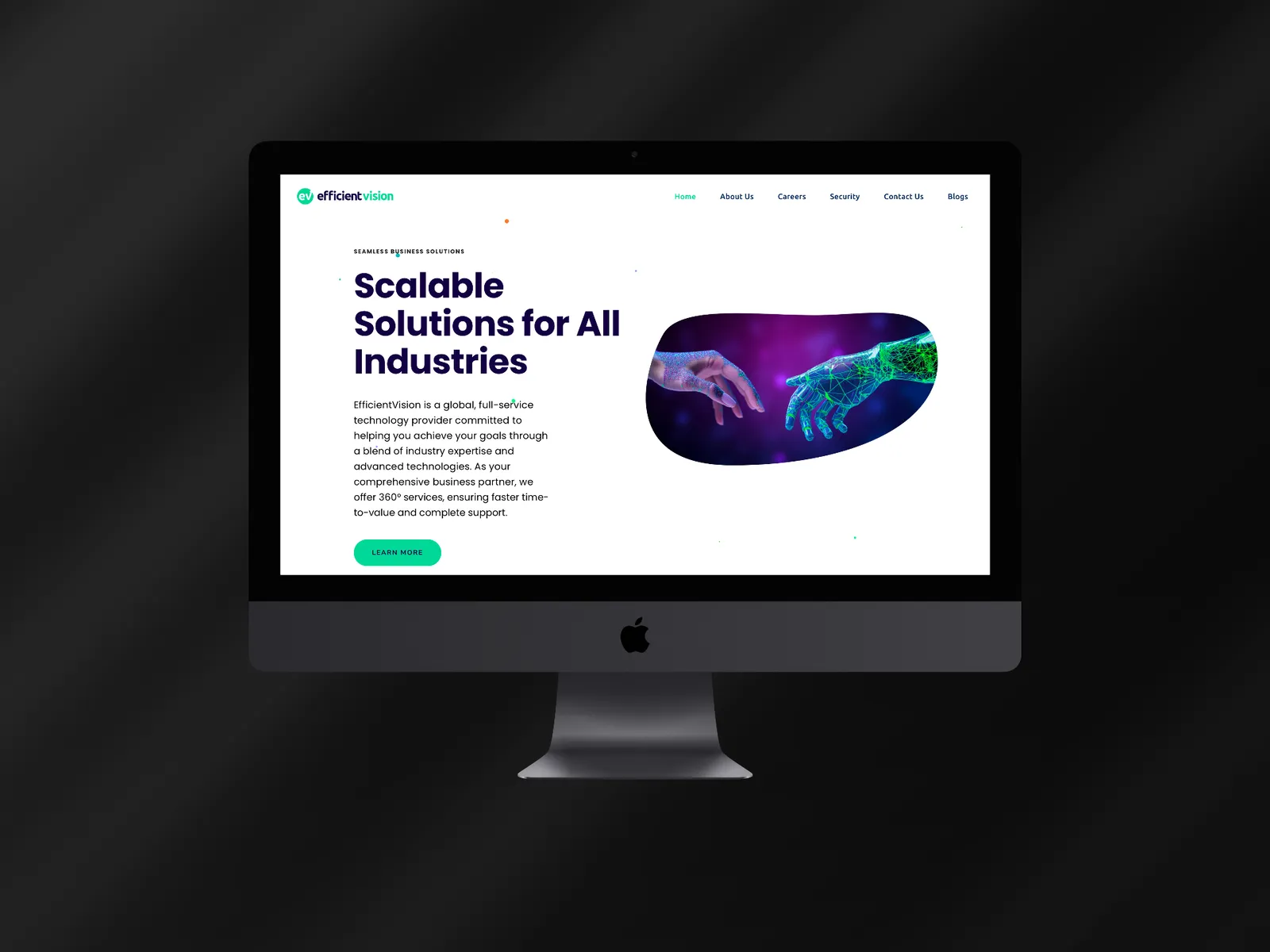 Efficient Vision, live site on a device mockup