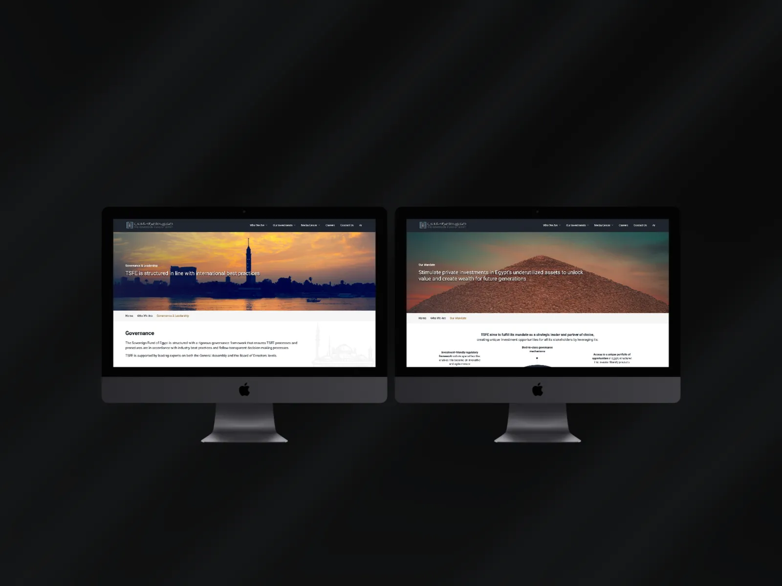 The Sovereign Fund of Egypt (TSFE), live site on a device mockup