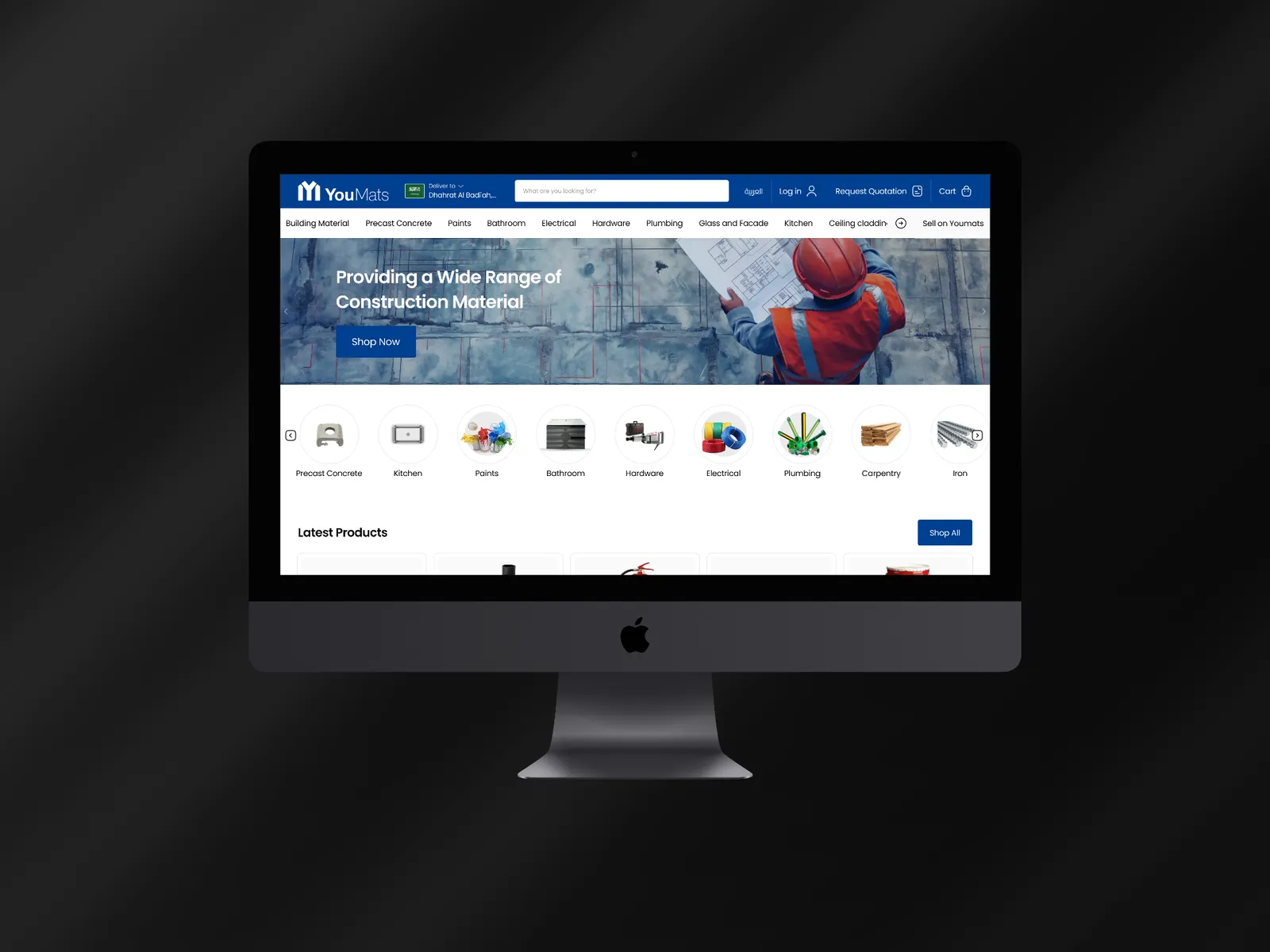 Youmats, live site on a device mockup