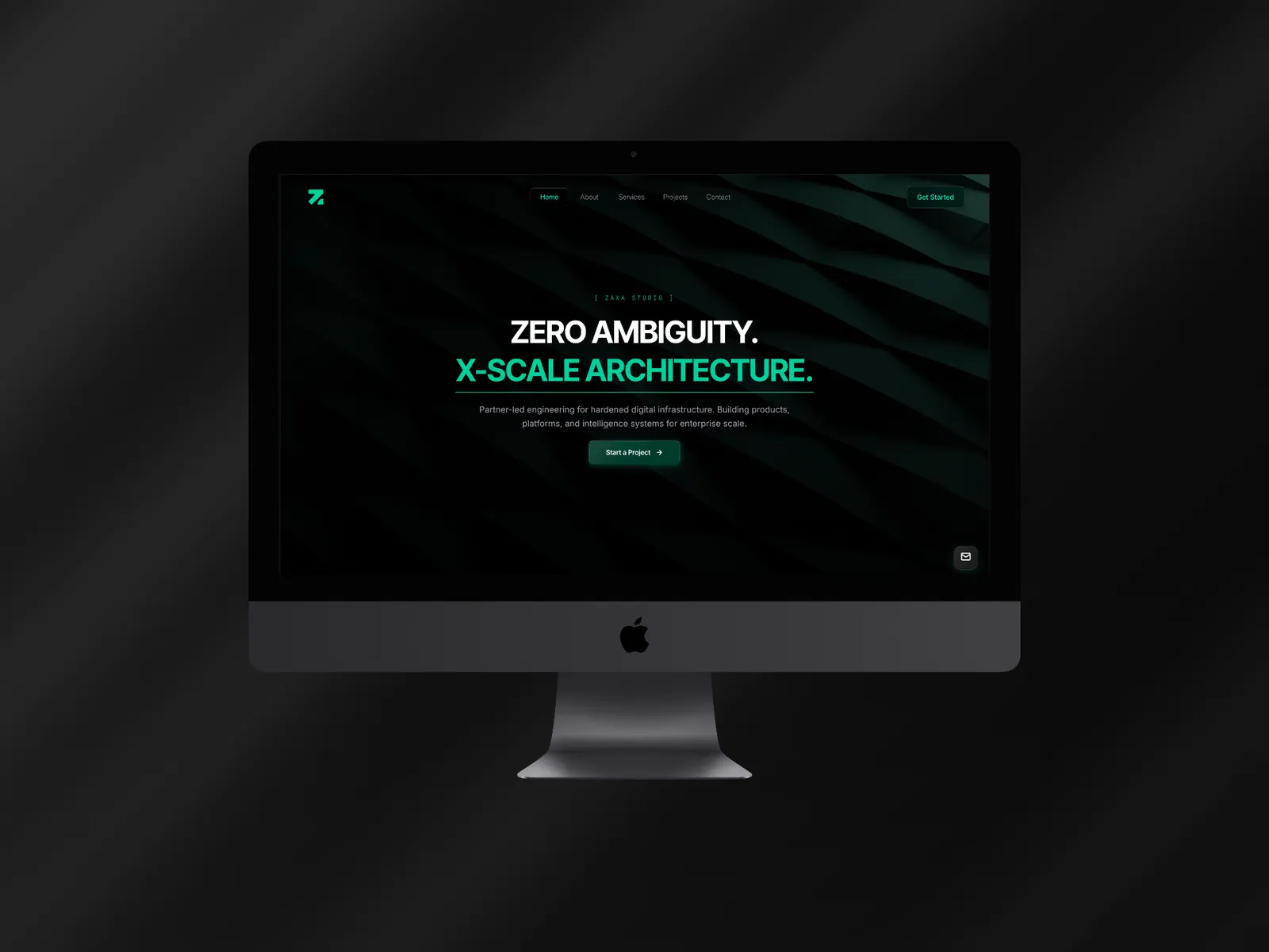 Zaxa Studio, live site on a device mockup (view 3)